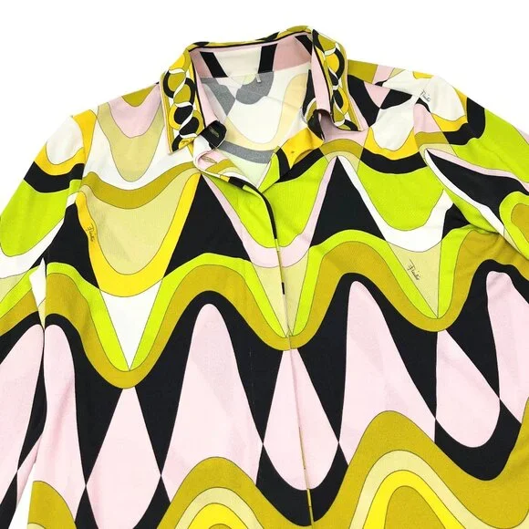 EMILIO PUCCI Vintage Logo Multicolor Shirt Pants Set #38 Button Zip [106008] - Picture 7 of 16